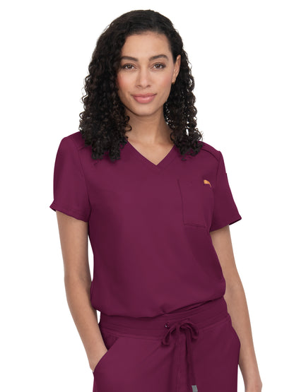 Women's 2-Pocket V-Neck Tuck-In Aura Top - C100 - Wine
