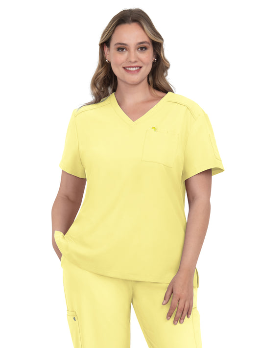 Women's 2-Pocket V-Neck Tuck-In Aura Scrub Top - C100 - Electric Daisy