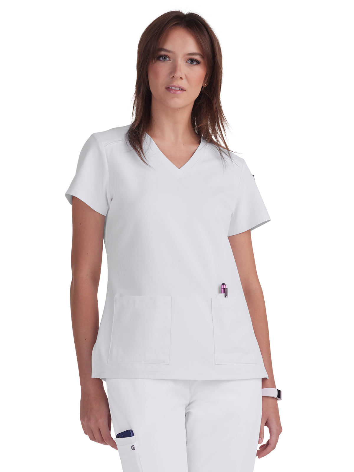 Women's 3-Pocket V-Neck Cardi Scrub Top - C101 - White