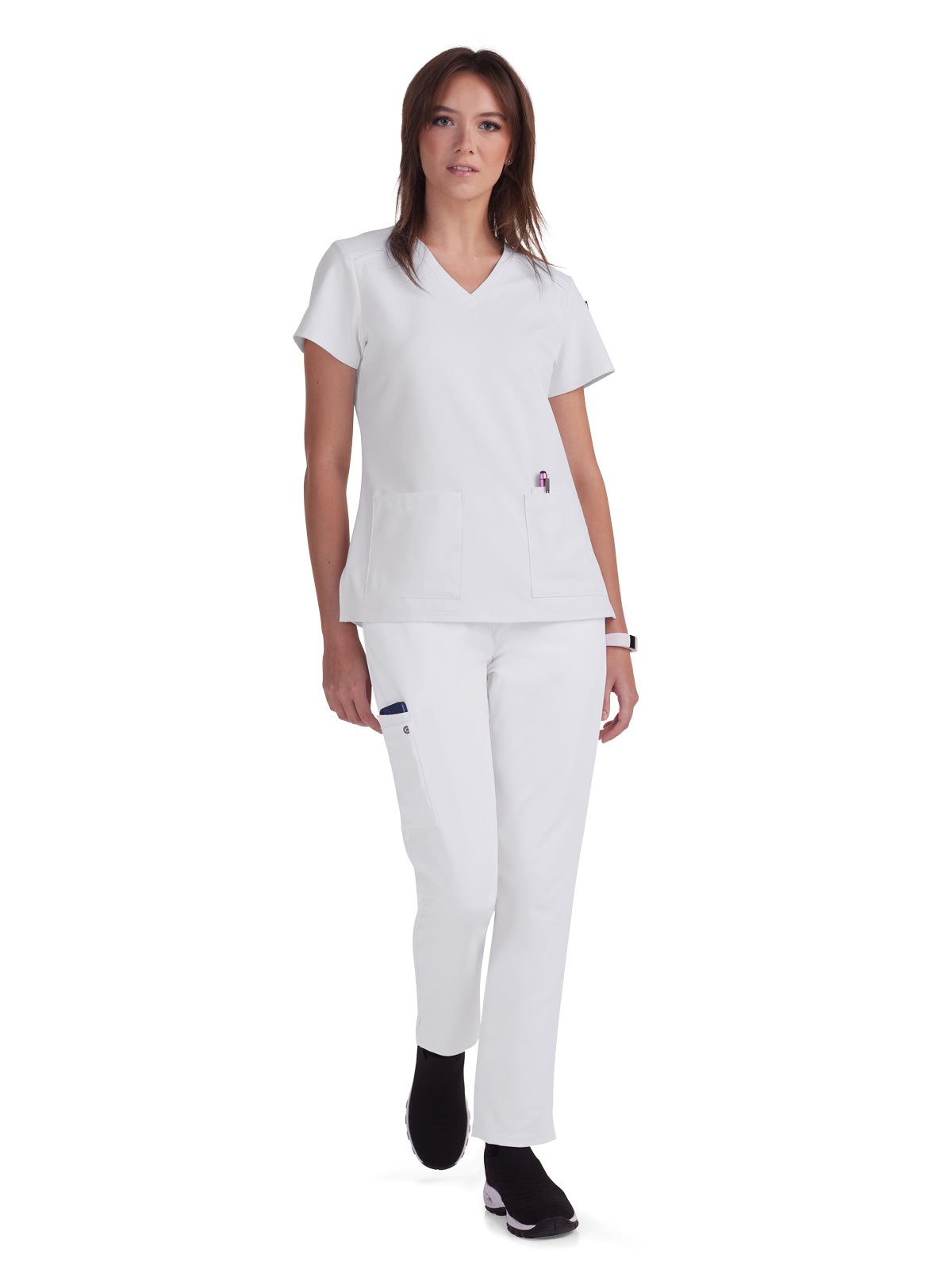 Women's 3-Pocket V-Neck Cardi Scrub Top - C101 - White