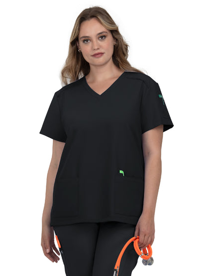 Women's Three-Pocket V-Neck Cardi Top - C101 - Black