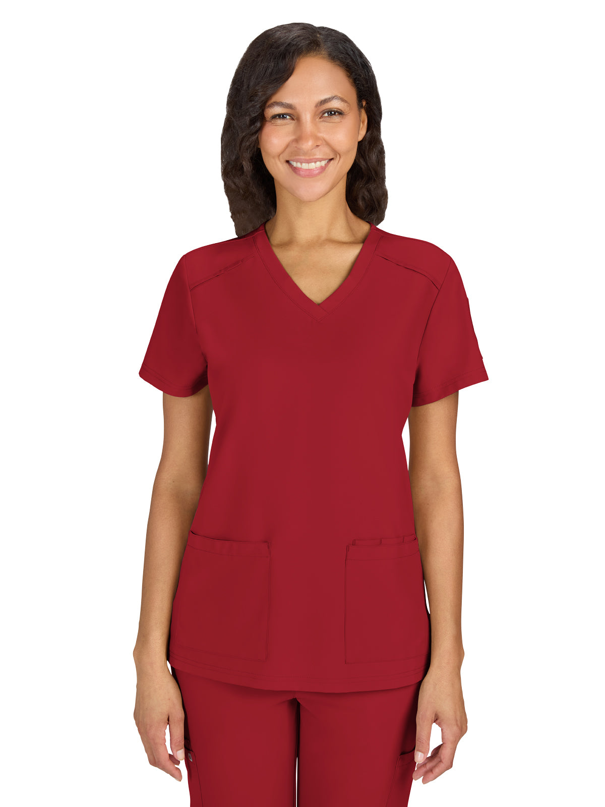 Women's Three-Pocket V-Neck Cardi Top - C101 - Ruby