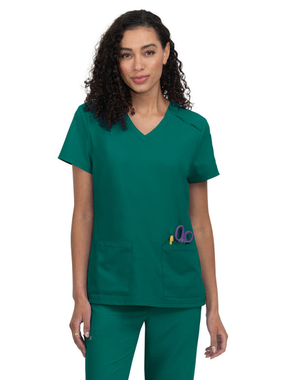 Women's 3-Pocket V-Neck Cardi Scrub Top - C101 - Hunter