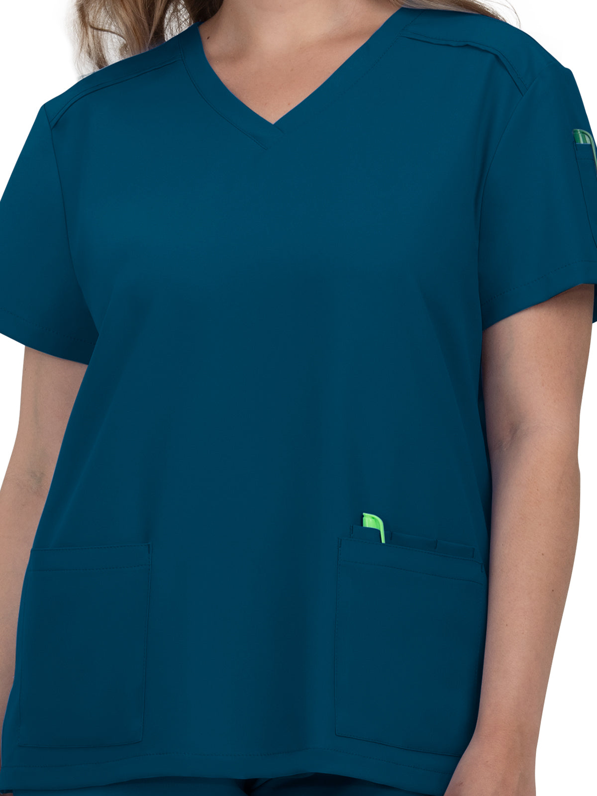 Women's 3-Pocket V-Neck Cardi Scrub Top - C101 - Caribbean Blue