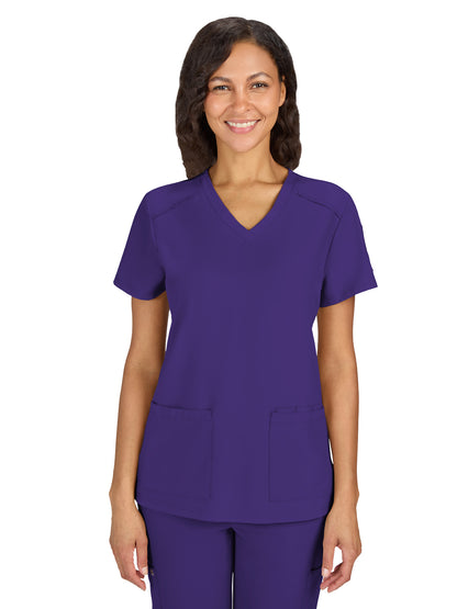 Women's Three-Pocket V-Neck Cardi Top - C101 - Grape