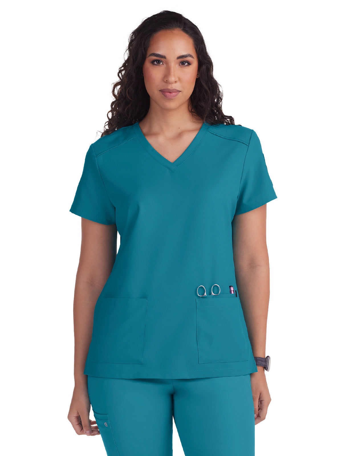 Women's 3-Pocket V-Neck Cardi Scrub Top - C101 - Teal