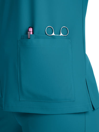 Women's 3-Pocket V-Neck Cardi Scrub Top - C101 - Teal