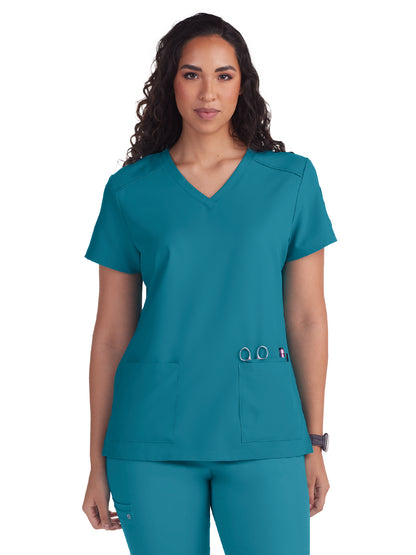 Women's Three-Pocket V-Neck Cardi Top - C101 - Teal