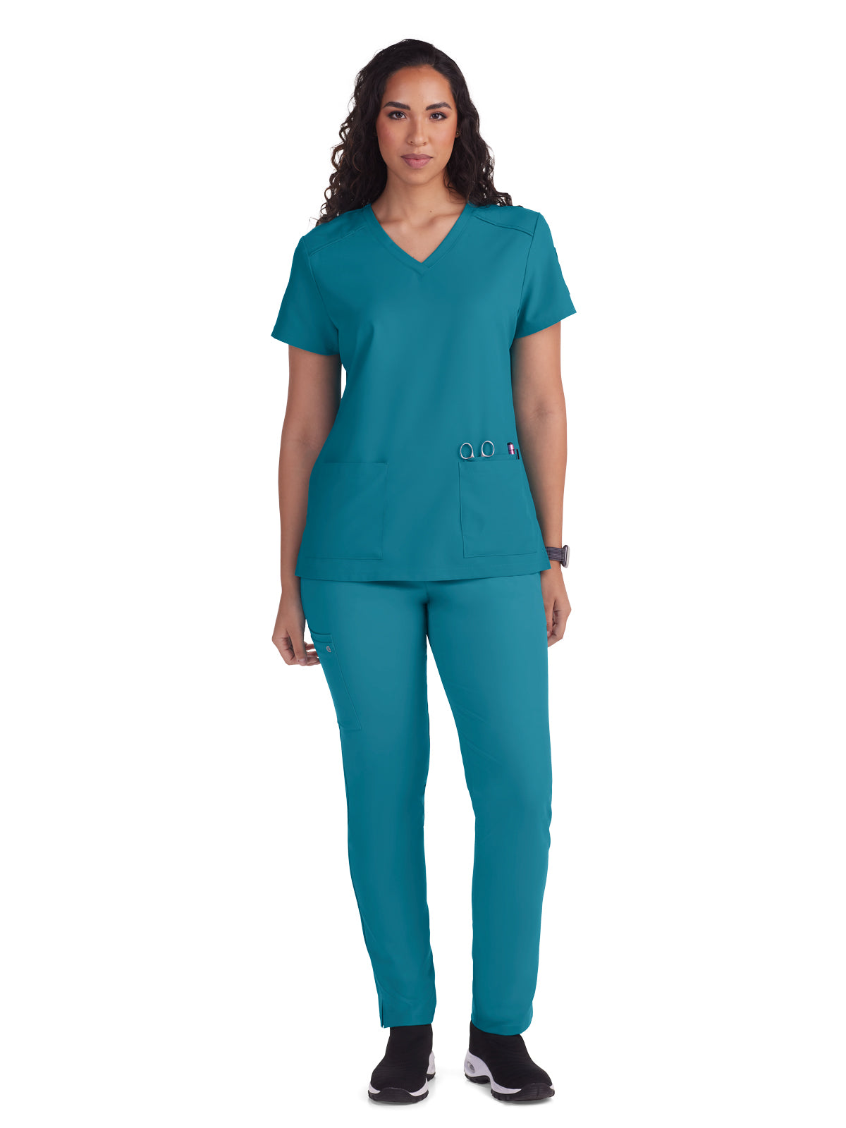 Women's 3-Pocket V-Neck Cardi Scrub Top - C101 - Teal