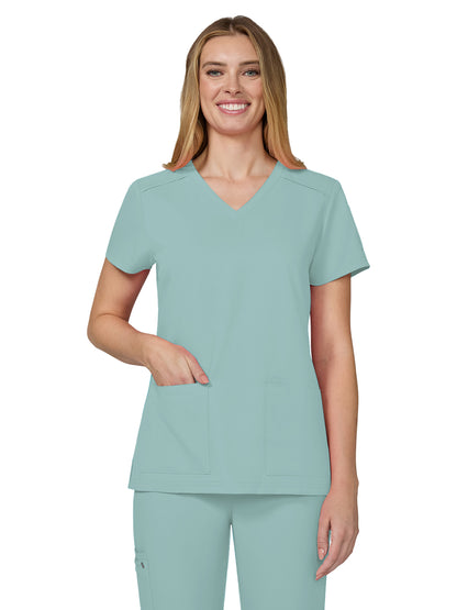 Women's Three-Pocket V-Neck Cardi Top - C101 - Sage