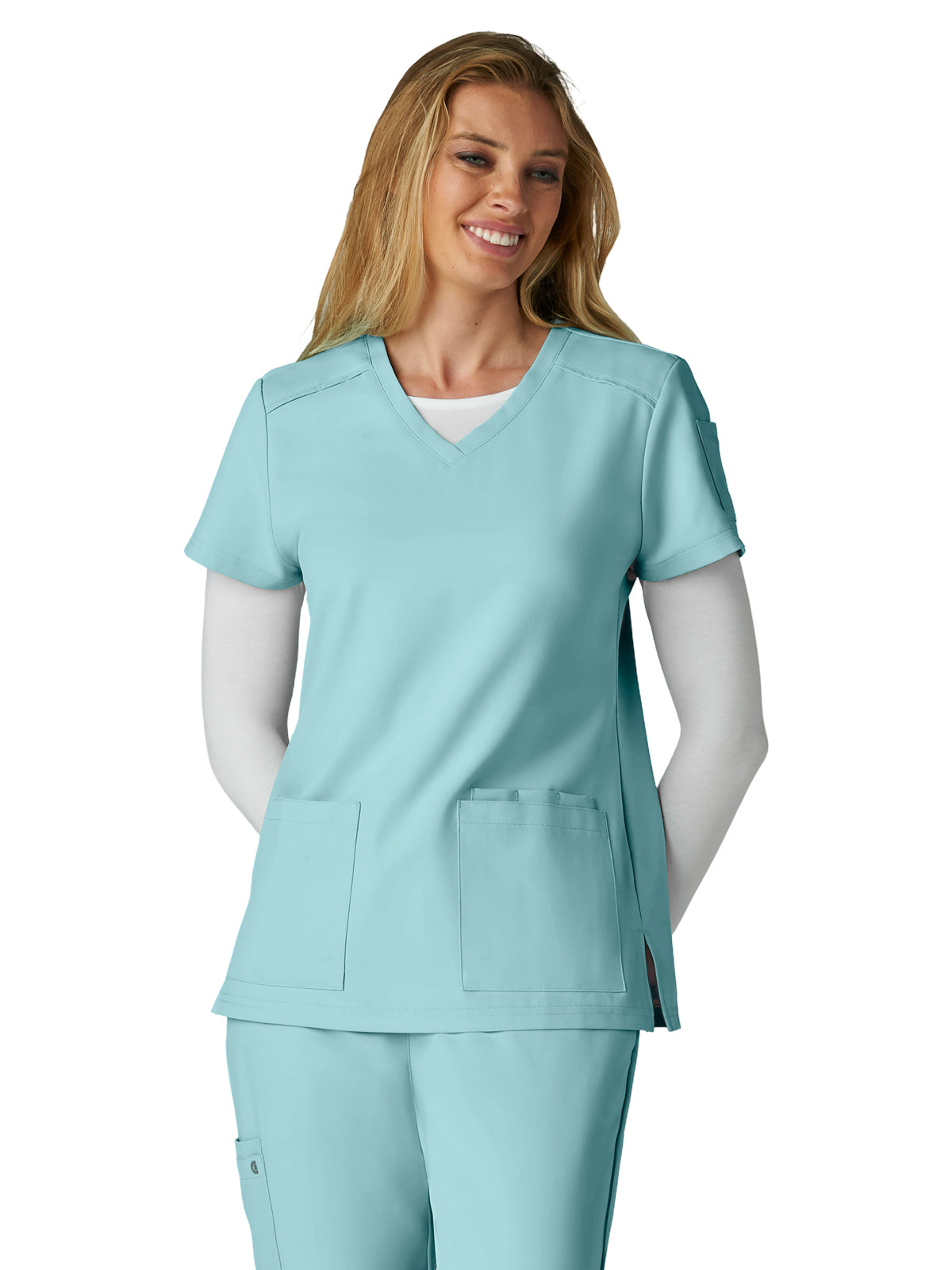 Women's Three-Pocket V-Neck Cardi Top - C101 - Blue Steel