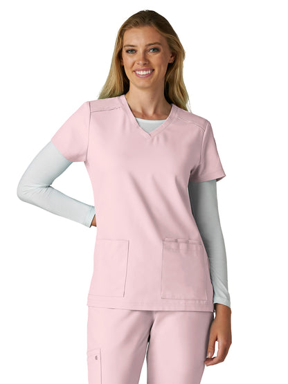 Women's Three-Pocket V-Neck Cardi Top - C101 - Pretty Pink