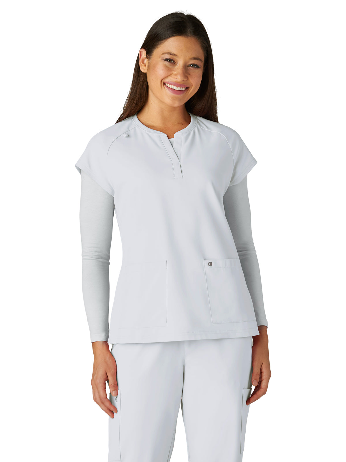 Women's Two-Pocket Split Neckline Reese Scrub Top - C102 - White