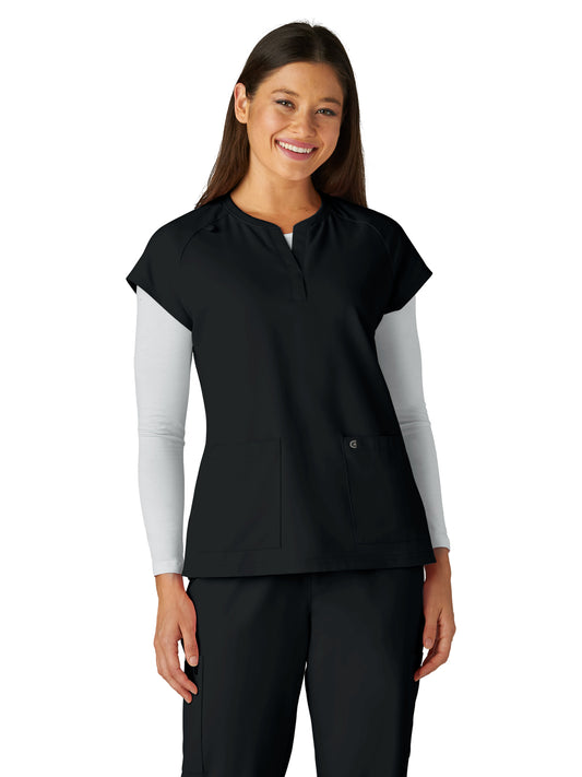 Women's Two-Pocket Split Neckline Reese Scrub Top - C102 - Black