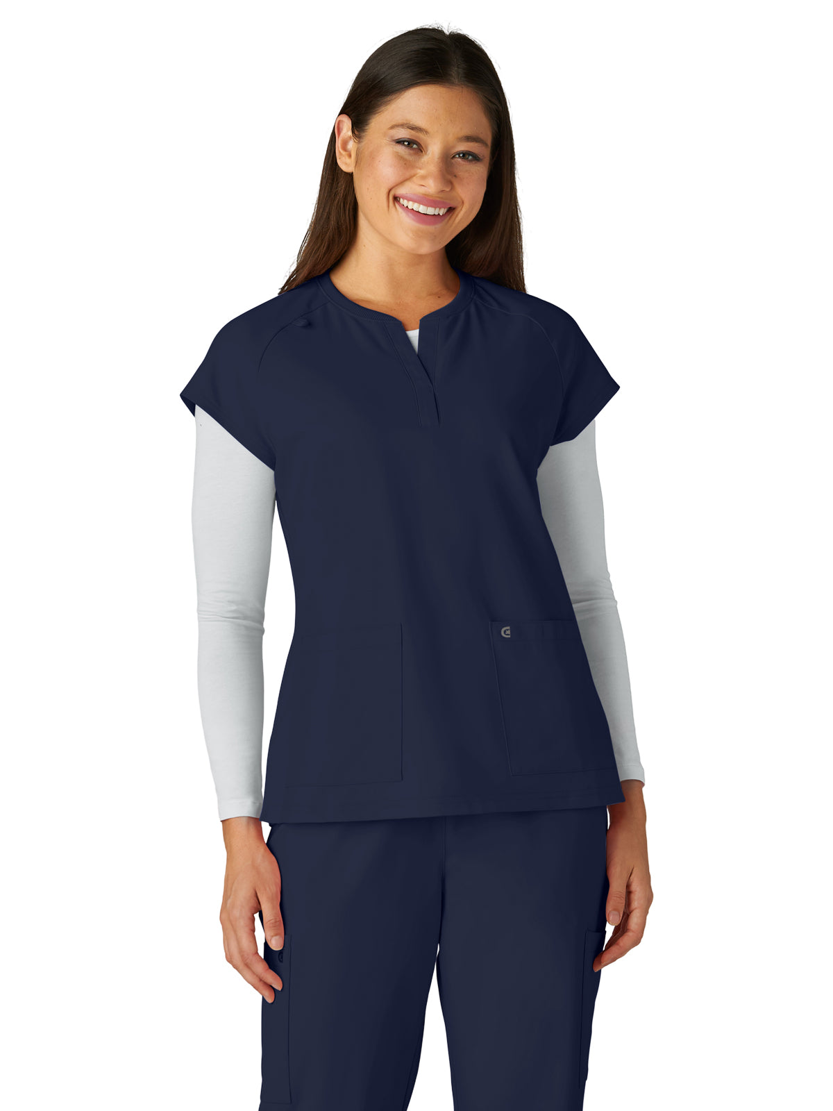 Women's Two-Pocket Split Neckline Reese Scrub Top - C102 - Navy