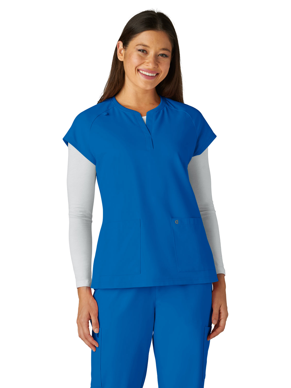 Women's Two-Pocket Split Neckline Reese Scrub Top - C102 - Royal Blue