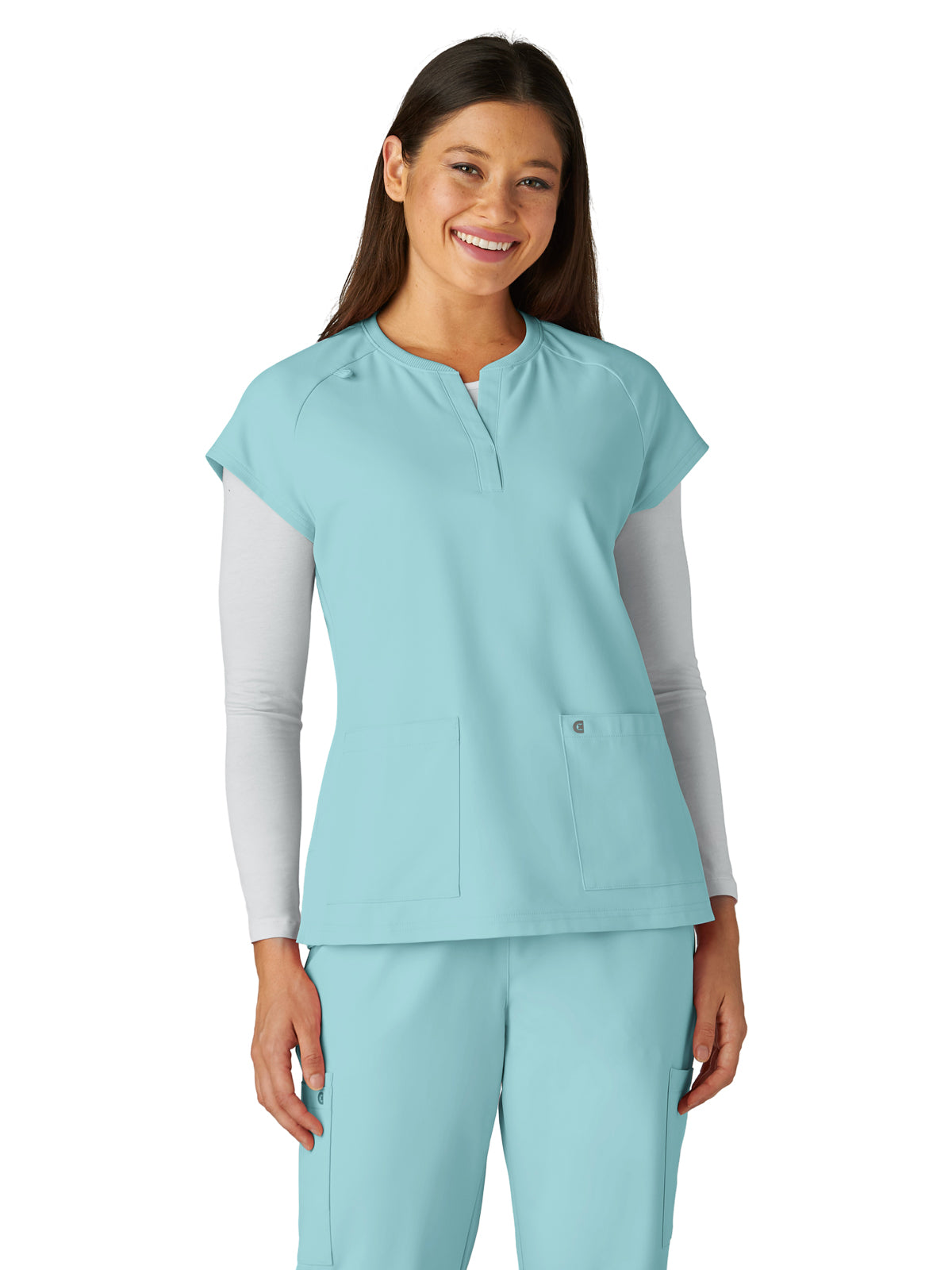 Women's Two-Pocket Split Neckline Reese Scrub Top - C102 - Blue Steel