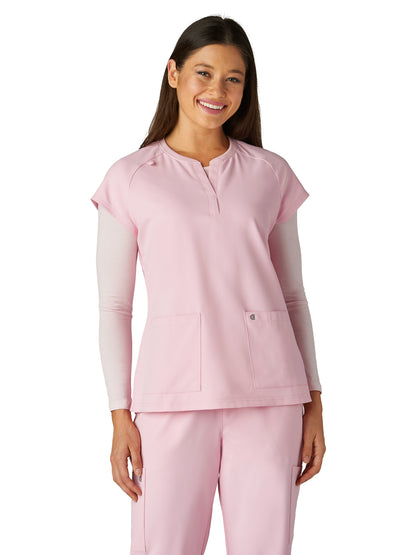 Women's Two-Pocket Split Neckline Reese Scrub Top - C102 - Pretty Pink