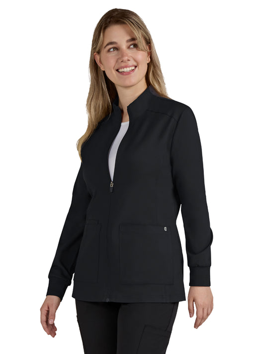 Women's 2-Pocket Zipper-Front Geneses Scrub Jacket - C400 - Black