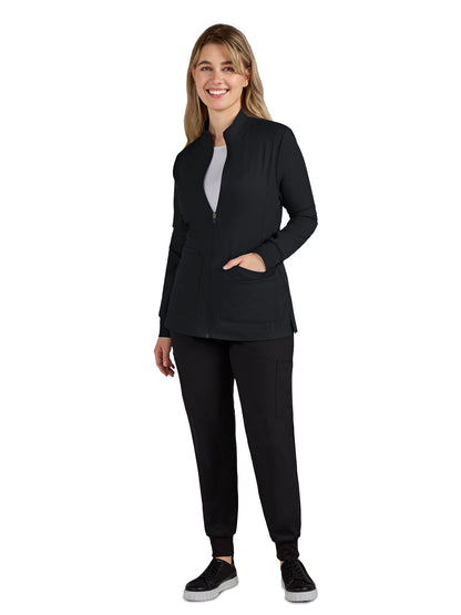 Women's 2-Pocket Zipper-Front Geneses Scrub Jacket - C400 - Black