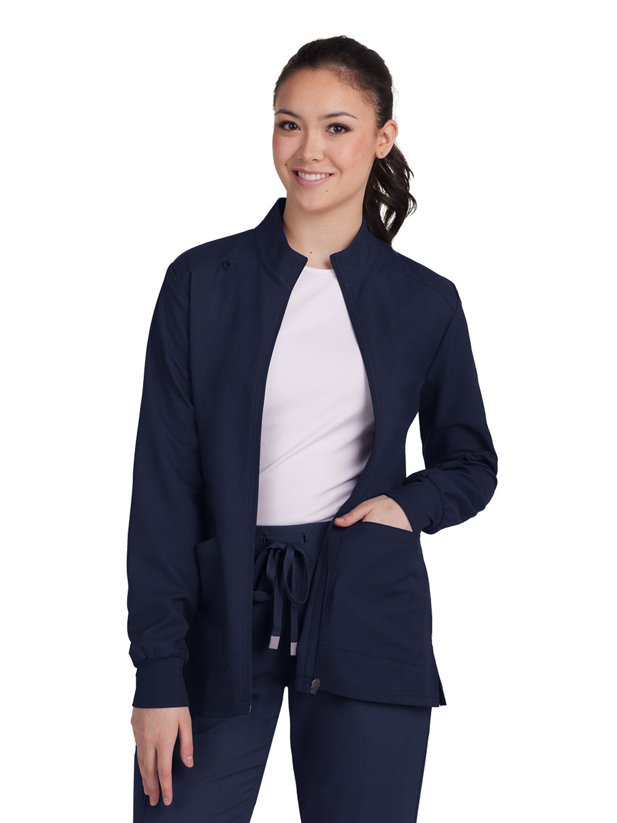 Women's 2-Pocket Zipper-Front Geneses Scrub Jacket - C400 - Navy