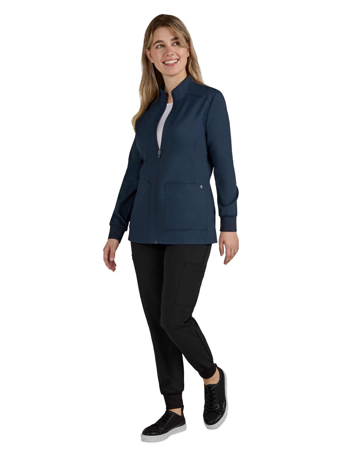 Women's 2-Pocket Zipper-Front Geneses Scrub Jacket - C400 - Navy