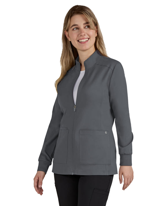 Women's 2-Pocket Zipper-Front Geneses Scrub Jacket - C400 - Pewter