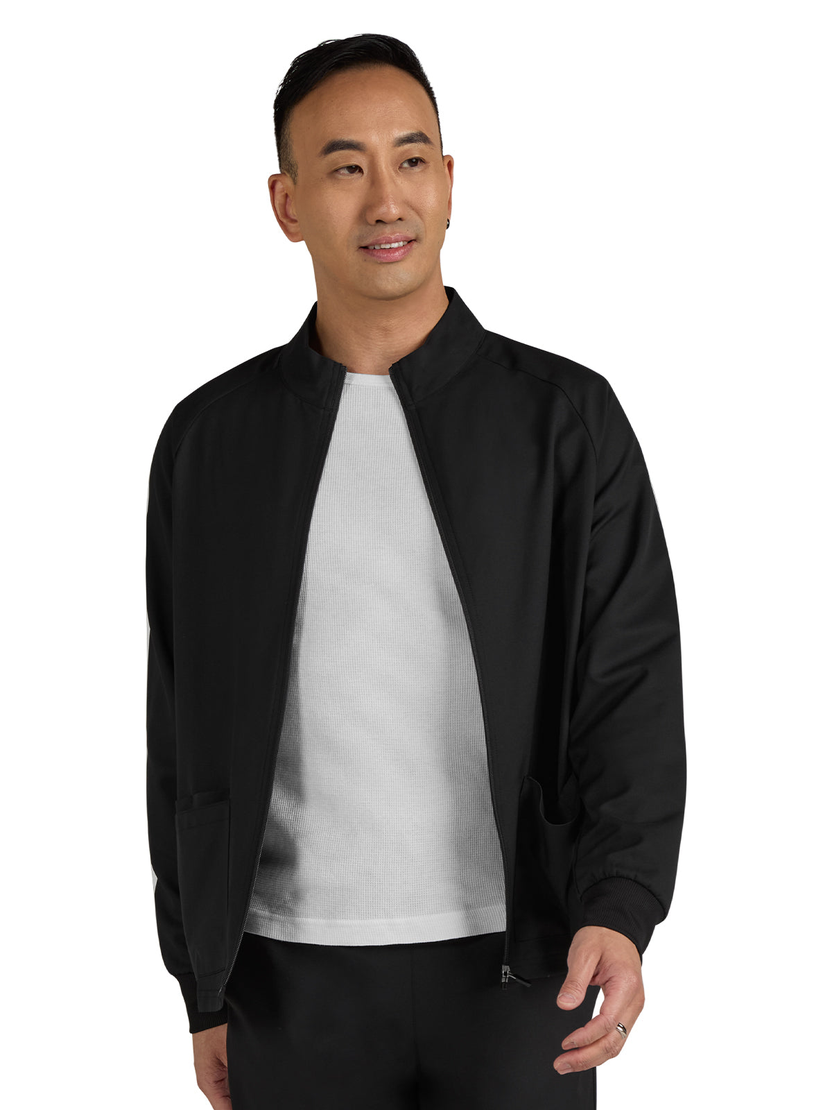 Men's 3-Pocket Zipper-Front Alpha Scrub Jacket - C401 - Black