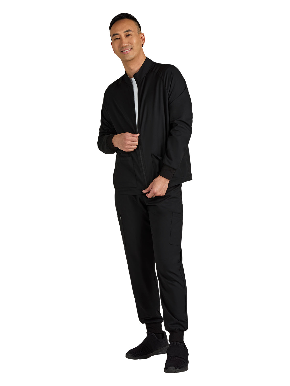 Men's 3-Pocket Zipper-Front Alpha Scrub Jacket - C401 - Black