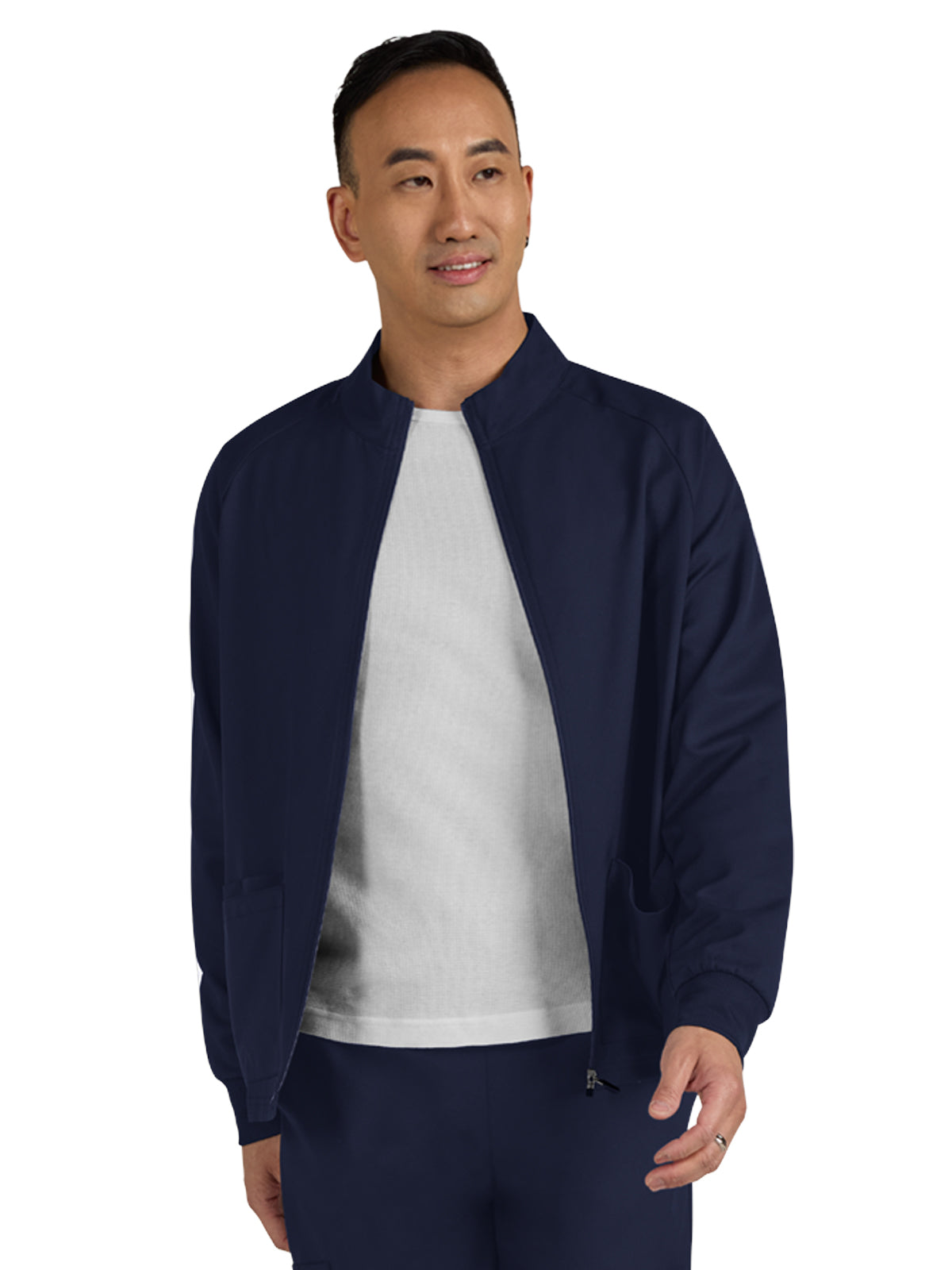 Men's 3-Pocket Zipper-Front Alpha Scrub Jacket - C401 - Navy