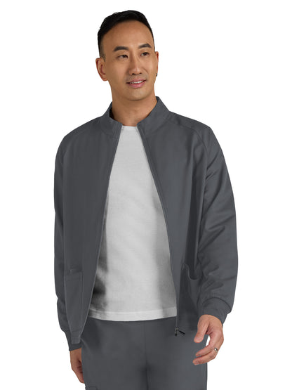 Men's 3-Pocket Zipper-Front Alpha Scrub Jacket - C401 - Pewter