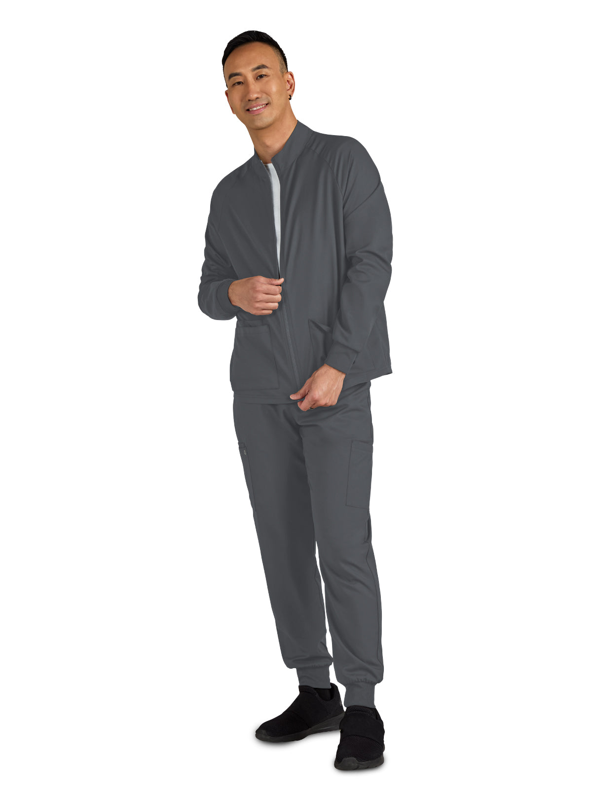 Men's 3-Pocket Zipper-Front Alpha Scrub Jacket - C401 - Pewter