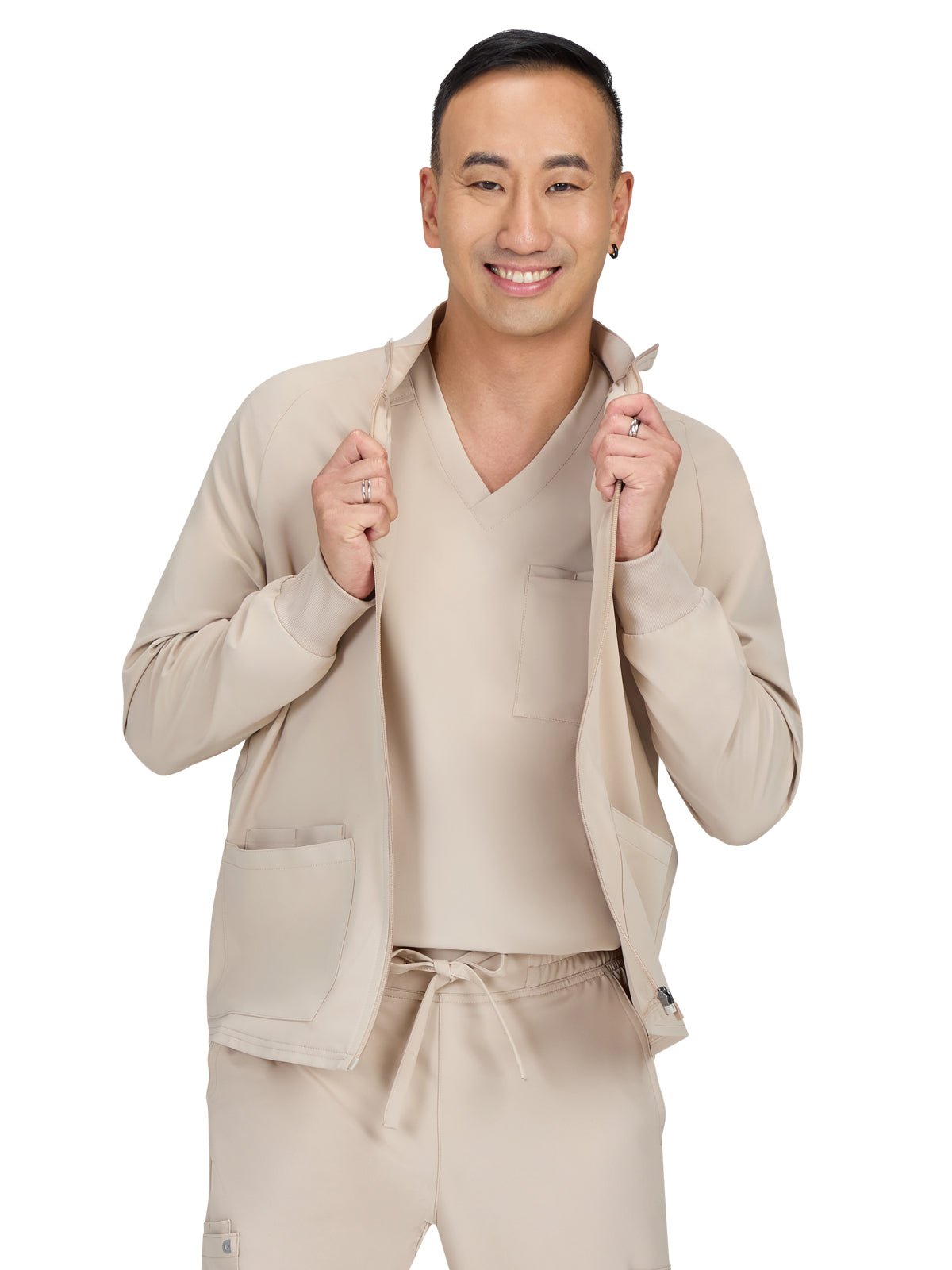 Men's Three-Pocket Zipper-Front Alpha Jacket - C401 - Khaki