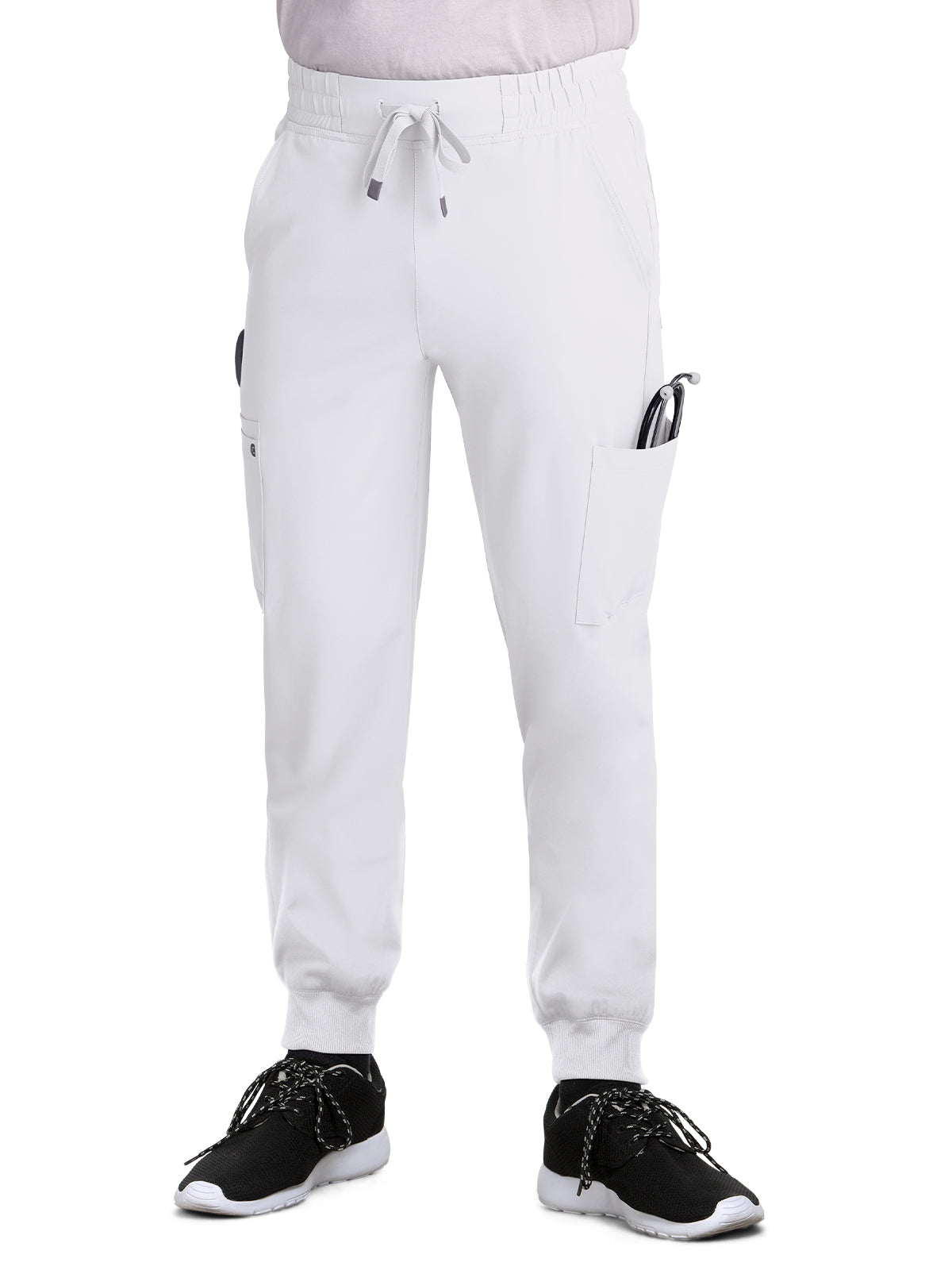 Men's Drawstring Elastic Waist Connective Jogger Scrub Pant - C600 - White