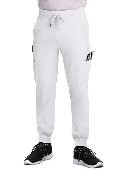 Men's Six-Pocket Drawstring Elastic Waist Connective Jogger Pant - C600 - White