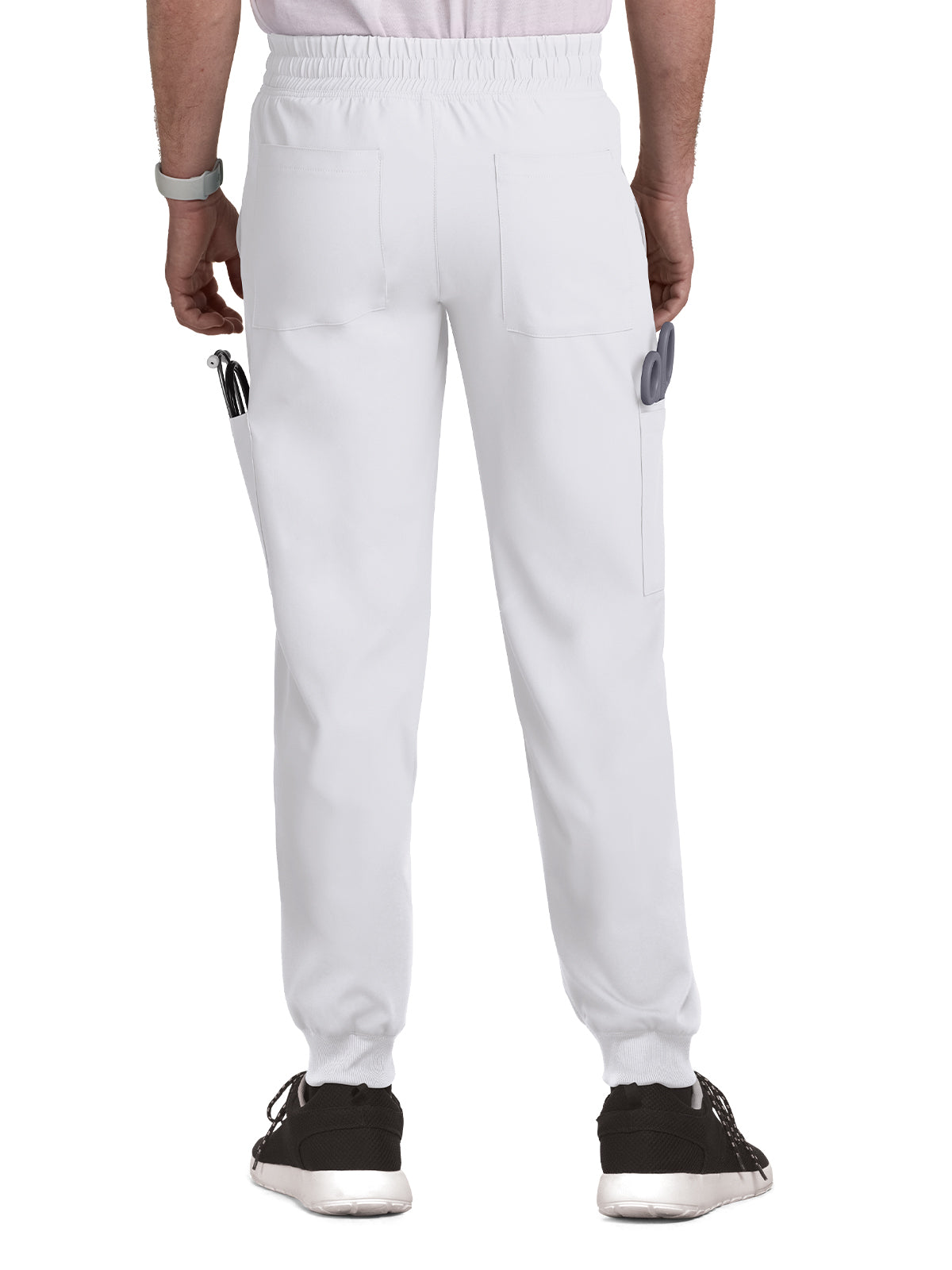 Men's Drawstring Elastic Waist Connective Jogger Scrub Pant - C600 - White