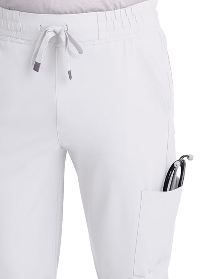 Men's Drawstring Elastic Waist Connective Jogger Scrub Pant - C600 - White