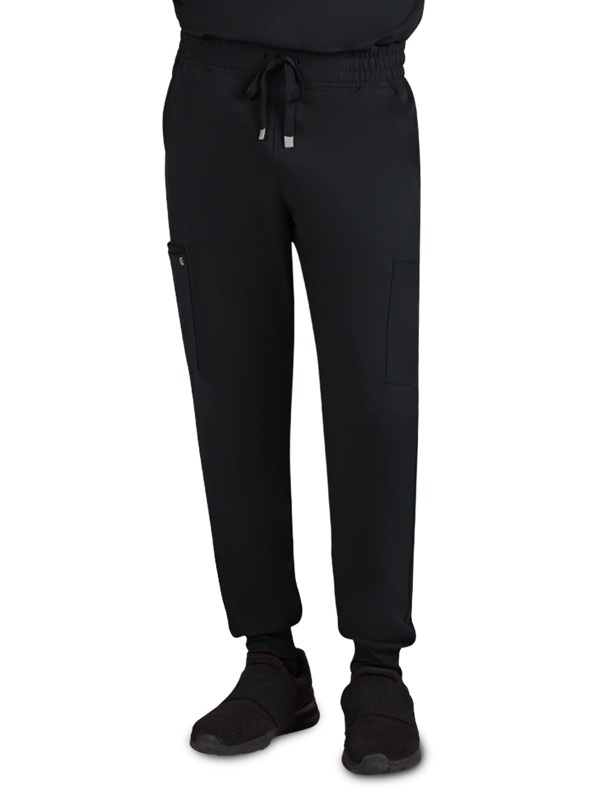 Men's Drawstring Elastic Waist Connective Jogger Scrub Pant - C600 - Black