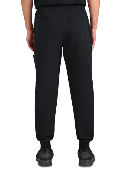 Men's Drawstring Elastic Waist Connective Jogger Scrub Pant - C600 - Black