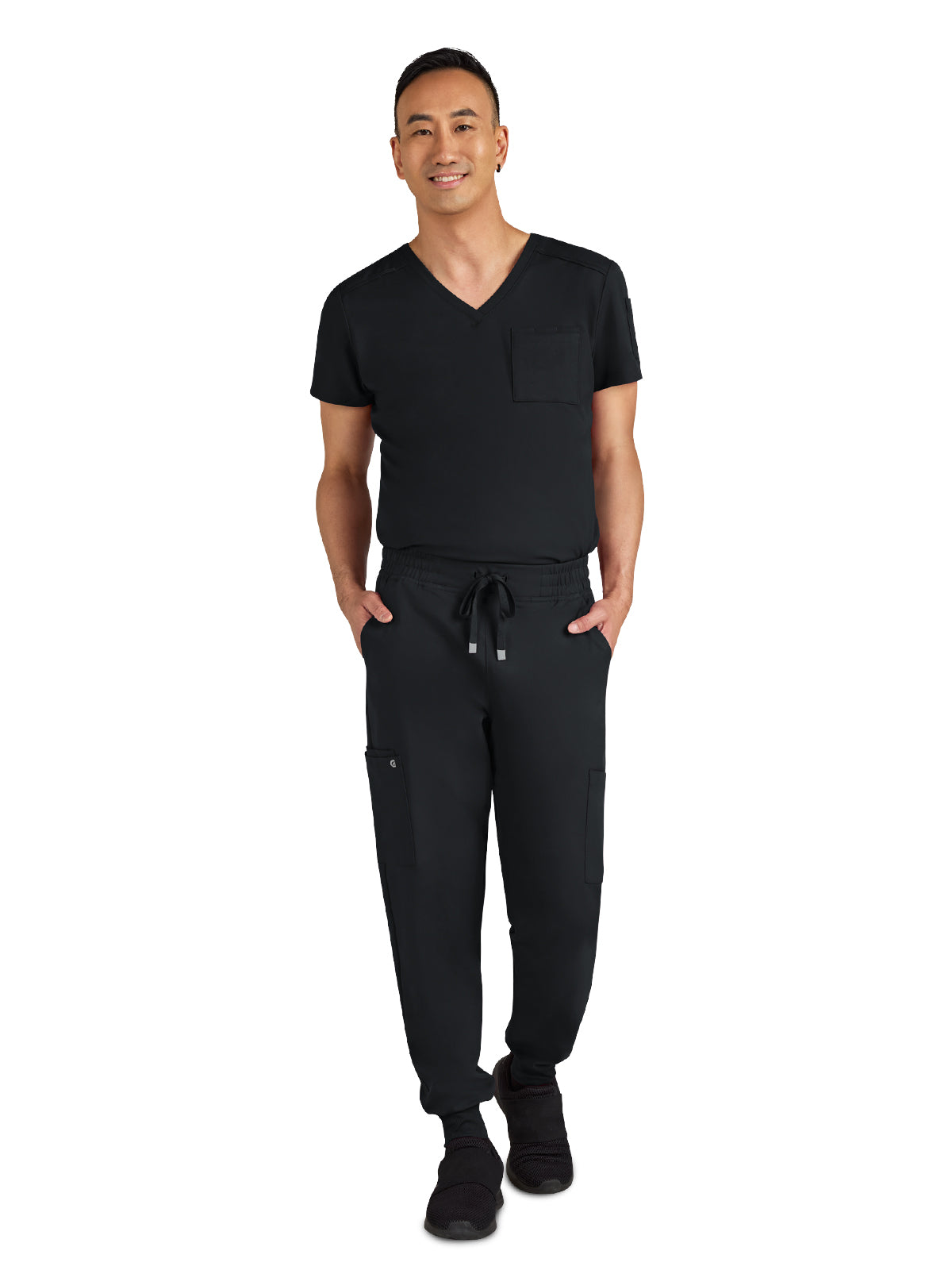 Men's Drawstring Elastic Waist Connective Jogger Scrub Pant - C600 - Black