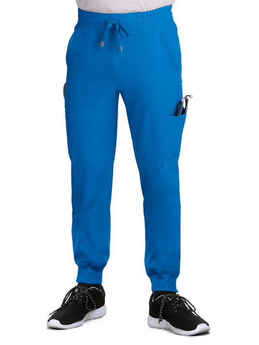 Men's Drawstring Elastic Waist Connective Jogger Scrub Pant - C600 - Royal Blue