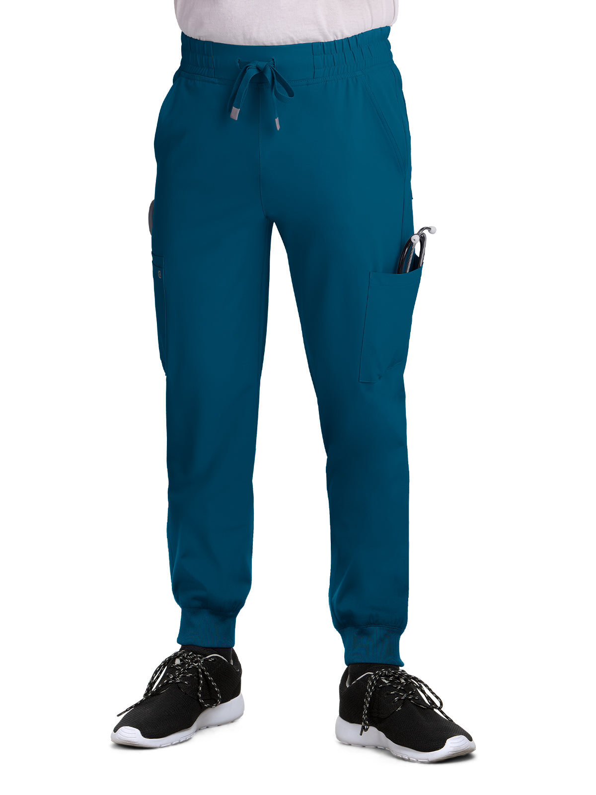 Men's Drawstring Elastic Waist Connective Jogger Scrub Pant - C600 - Caribbean Blue