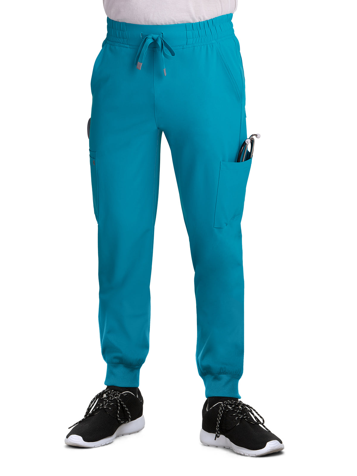 Men's Drawstring Elastic Waist Connective Jogger Scrub Pant - C600 - Teal