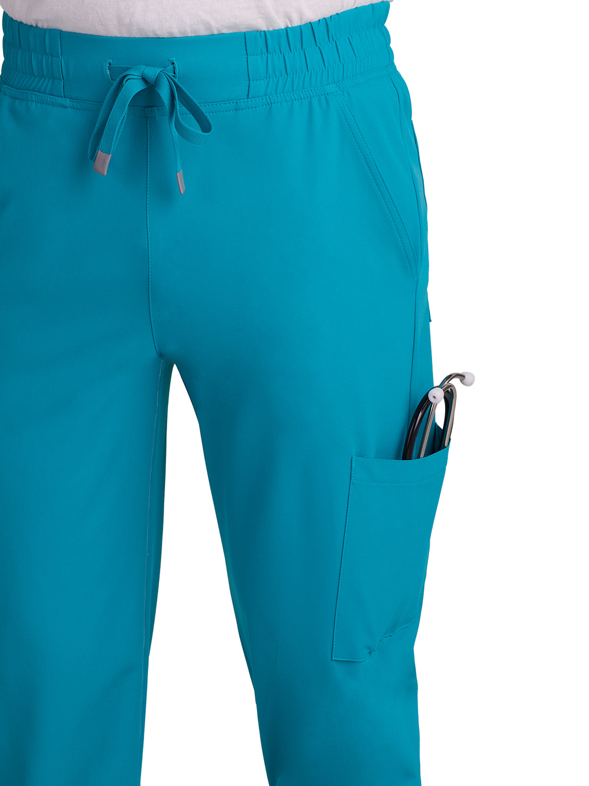 Men's Drawstring Elastic Waist Connective Jogger Scrub Pant - C600 - Teal