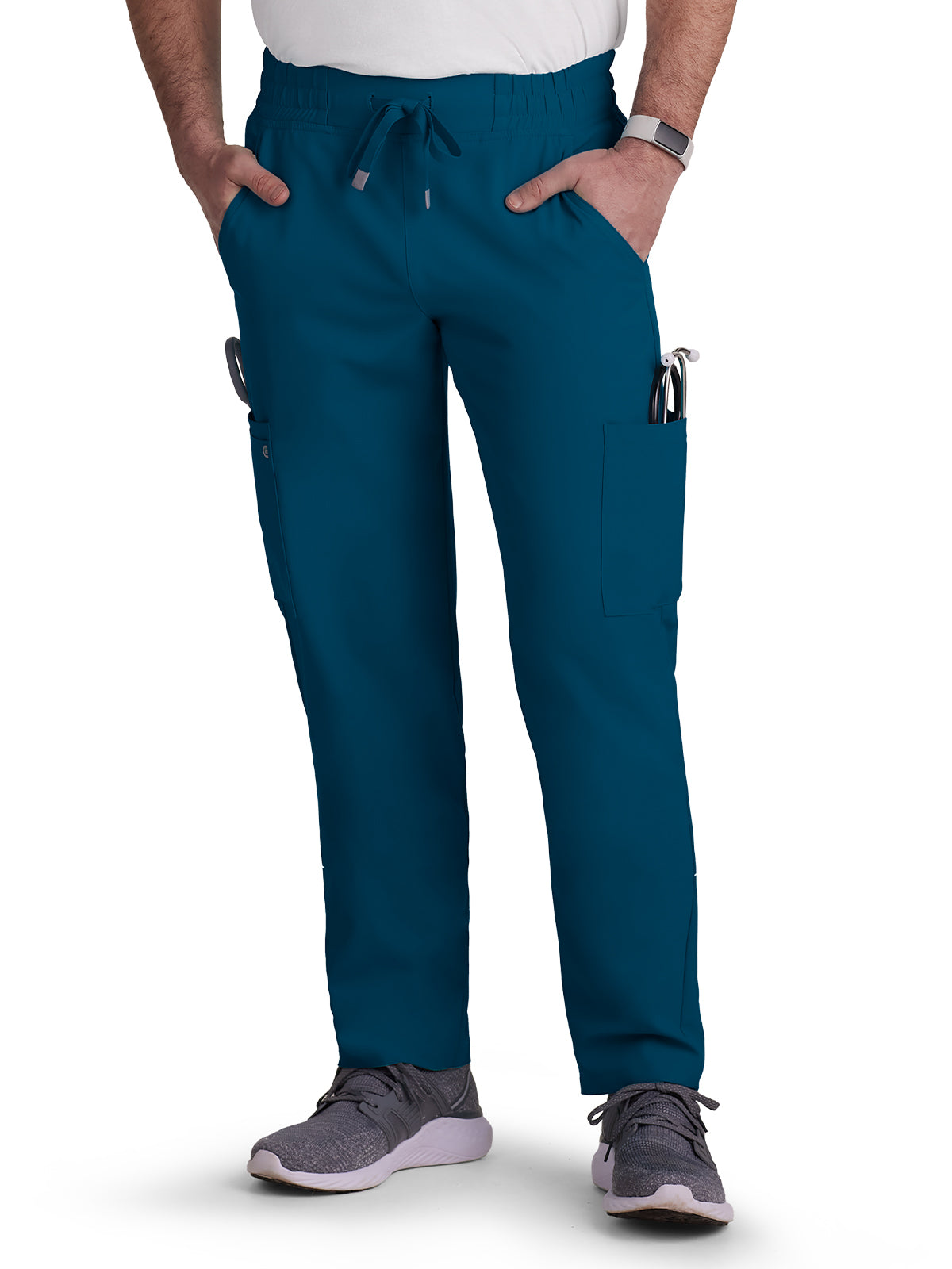 Men's 6-Pocket Drawstring Elastic Waist Neuro Scrub Pant - C601 - Caribbean Blue