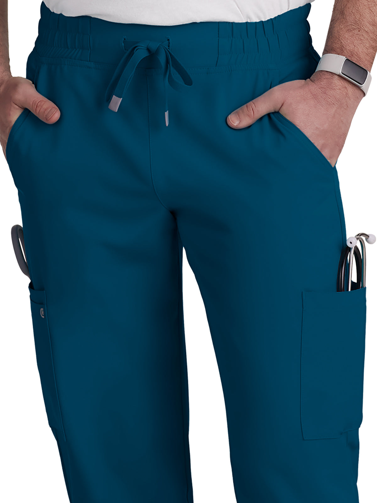 Men's 6-Pocket Drawstring Elastic Waist Neuro Scrub Pant - C601 - Caribbean Blue