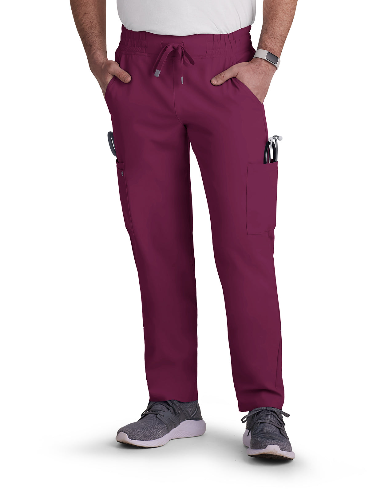 Men's 6-Pocket Drawstring Elastic Waist Neuro Scrub Pant - C601 - Wine