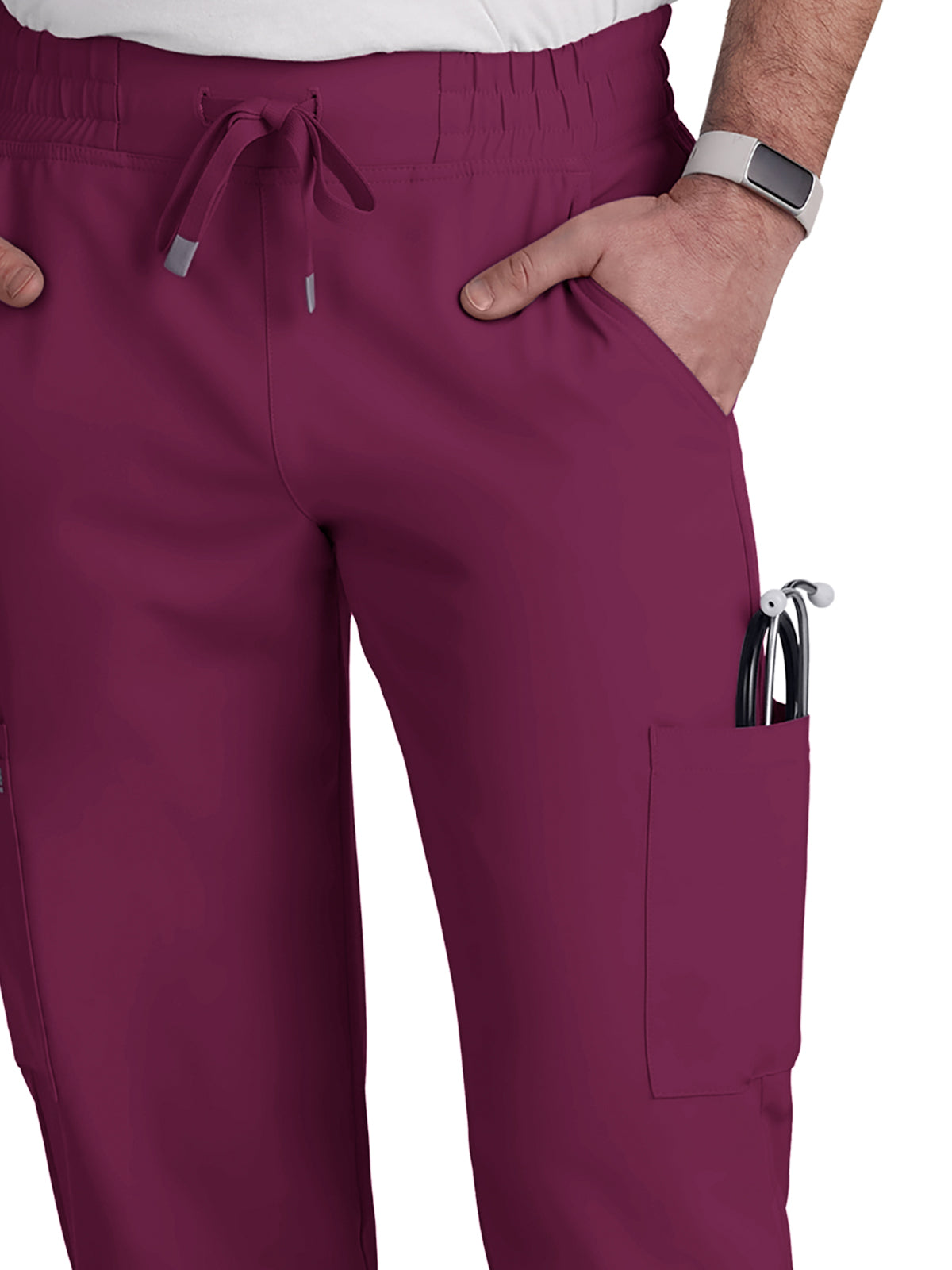 Men's 6-Pocket Drawstring Elastic Waist Neuro Scrub Pant - C601 - Wine