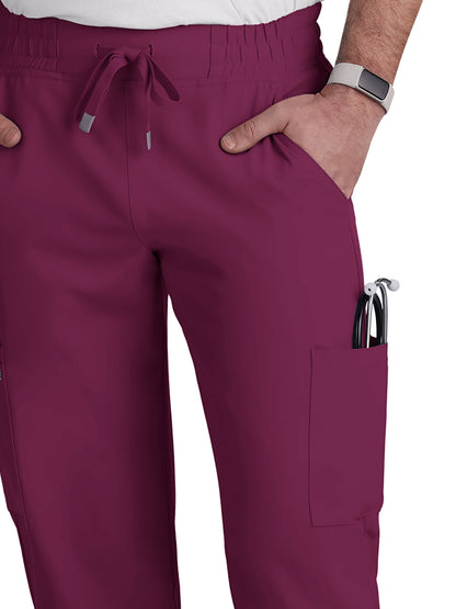 Men's 6-Pocket Drawstring Elastic Waist Neuro Scrub Pant - C601 - Wine