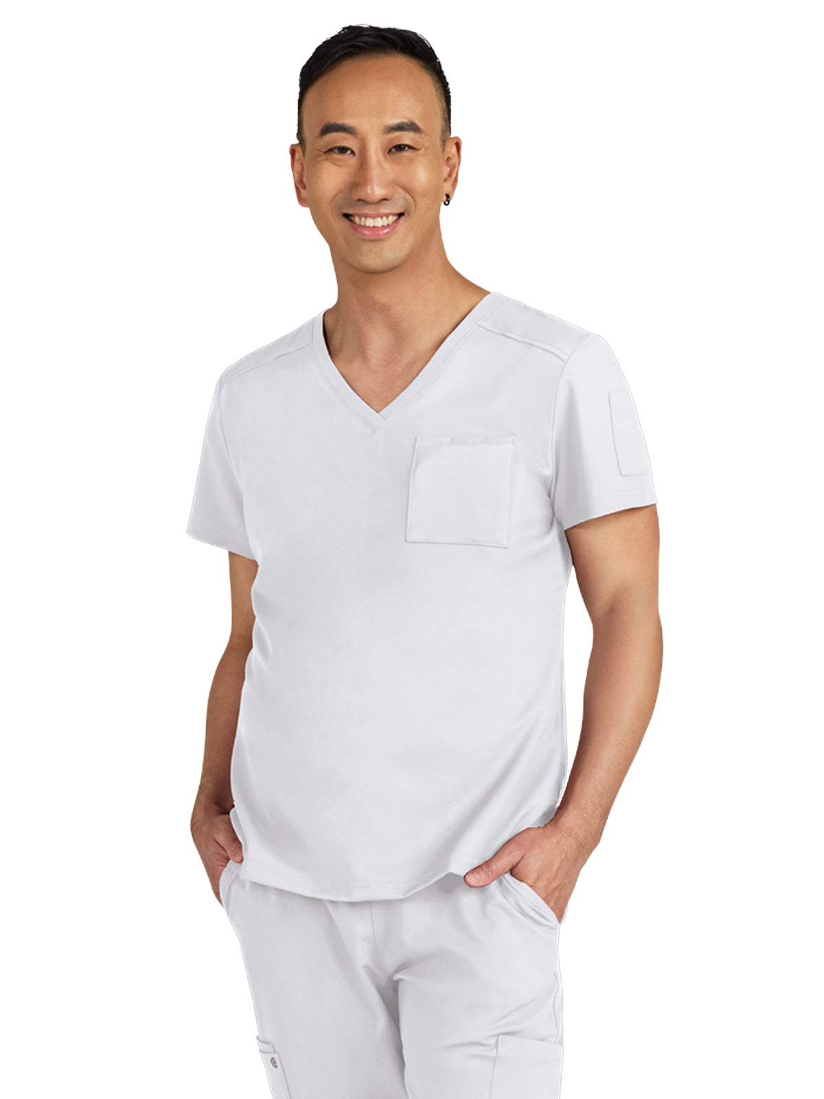 Men's Chest Pocket V-Neck Arthro Top - C650 - White
